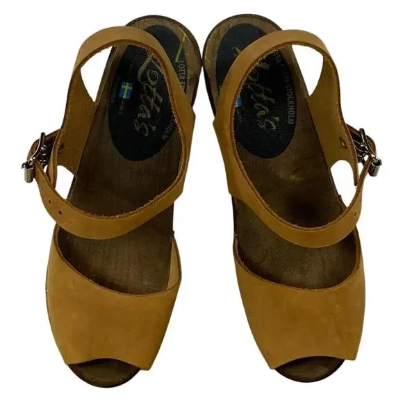 LOTTA Stockholm ALICIA Swedish Peep-Toe Wood Clogs | Womens 39 (8.5) Brown - Picture 7 of 7